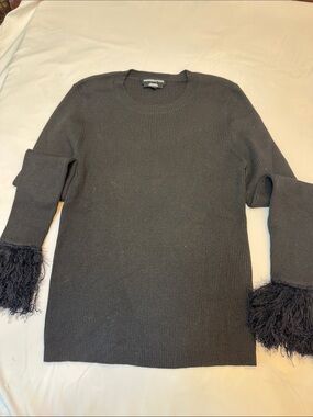 Wednesday’s girl black Feather-Cuff Ribbed Sweater